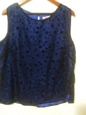 MK Plus 20W Sleeveless Dressy Black Lace Over Lapis Blue Fancy Top Plus